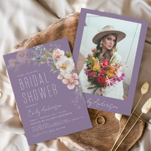 Flyer Chá de panela de flor selvagem roxa do orçamento