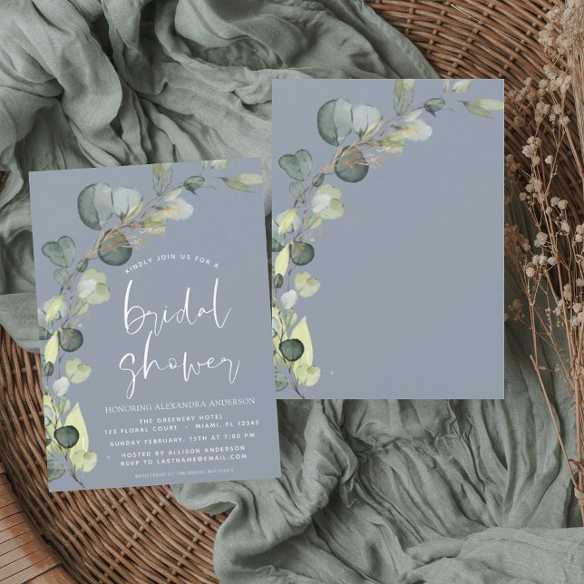 Flyer Chá de panela Eucalyptus Dusty Blue Convite (Criador carregado)