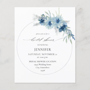 Flyer Chá de panela Floral de Anel Azul Dusty Boho