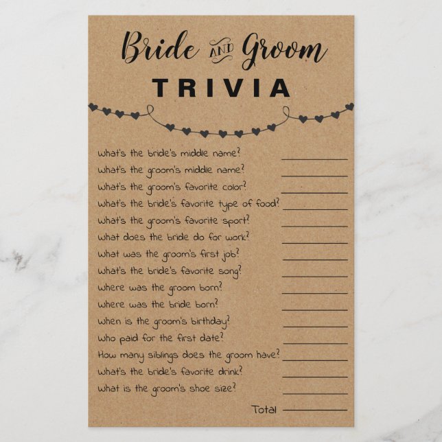 Flyer Chá de panela Game Brid & Groom Trivia Card (Frente)