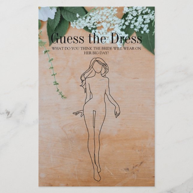 Flyer Chá de panela Game Wood Floral adivinha o vestido (Frente)