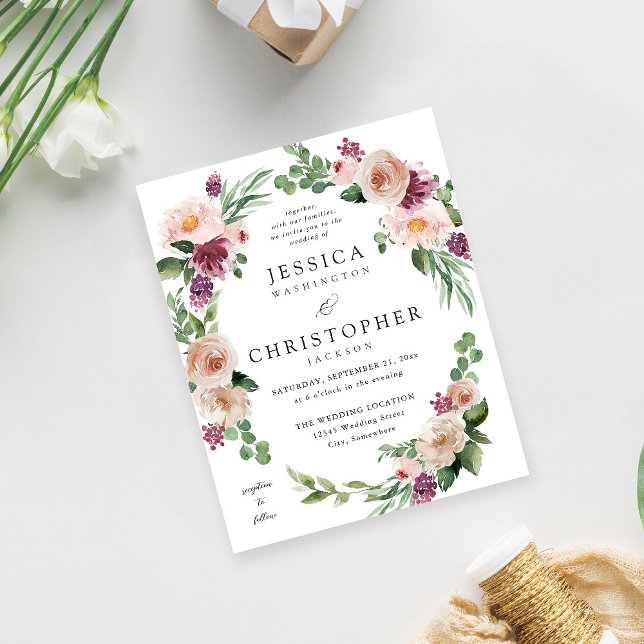 Flyer Champagne de orçamento e Casamento Floral Rosa 2 (Criador carregado)