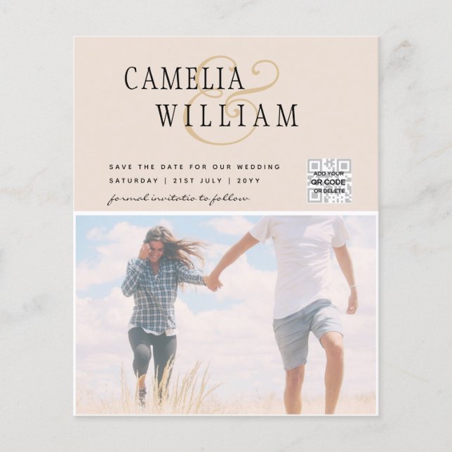 Flyer Champanhe Blush PHOTO Casamento Convite QR Código (Frente)