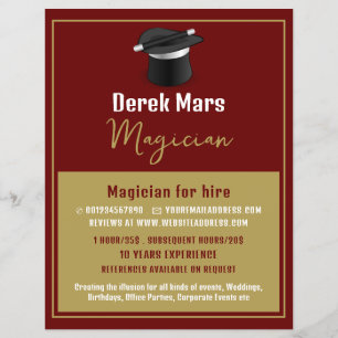 Flyer Chapéu e varinha mágico, propaganda mágica