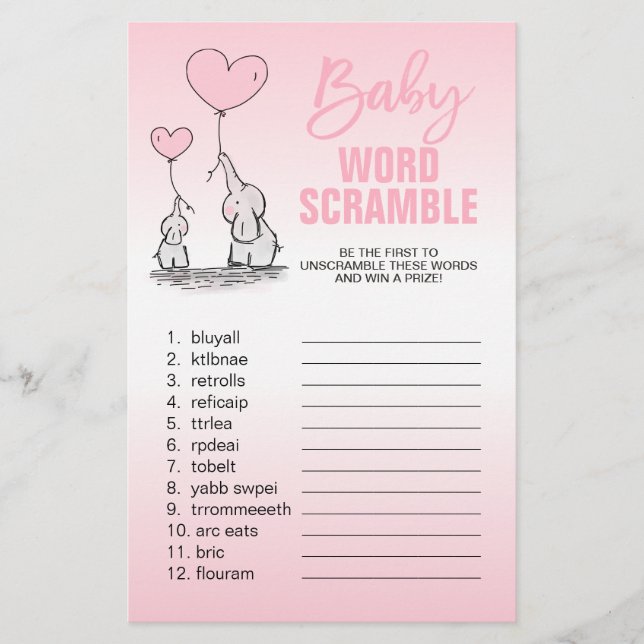 Flyer Chave de Palavras Chave Bebê Menina Elefante Rosa  (Frente)