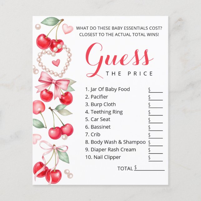 Flyer Cherry Chá de fraldas adivinha o jogo do preço (Frente)