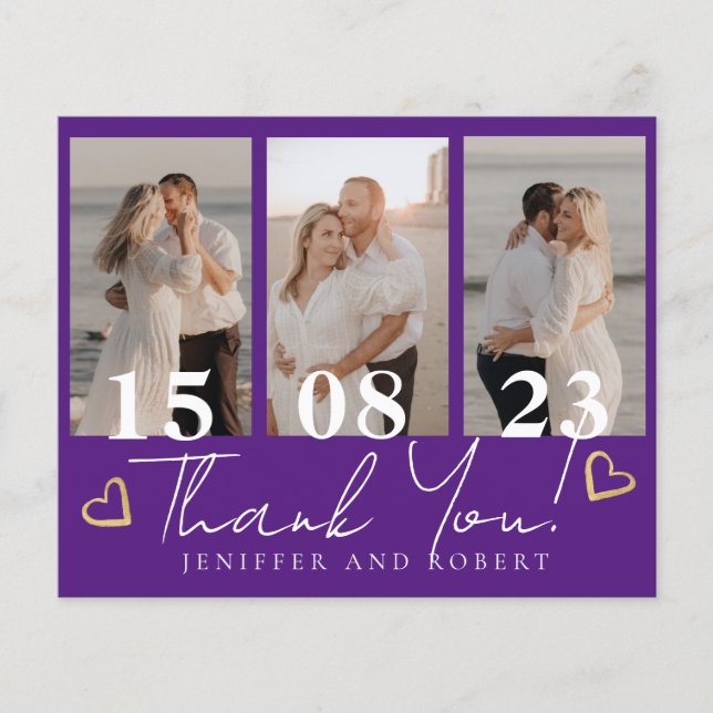 Flyer Chic Purple Budget Casamento Foto de agradecimento (Frente)