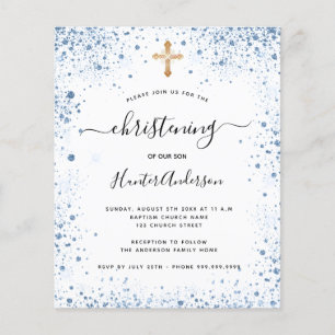 Flyer Christening boy blue white budget invitation
