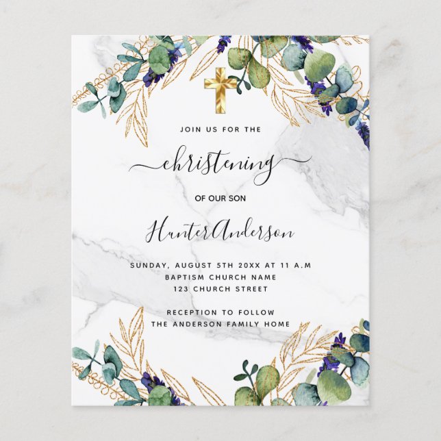Flyer Christening eucalyptus greenery Marble (Frente)