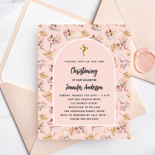 Flyer Christening pampas florals rosa orçamento convite