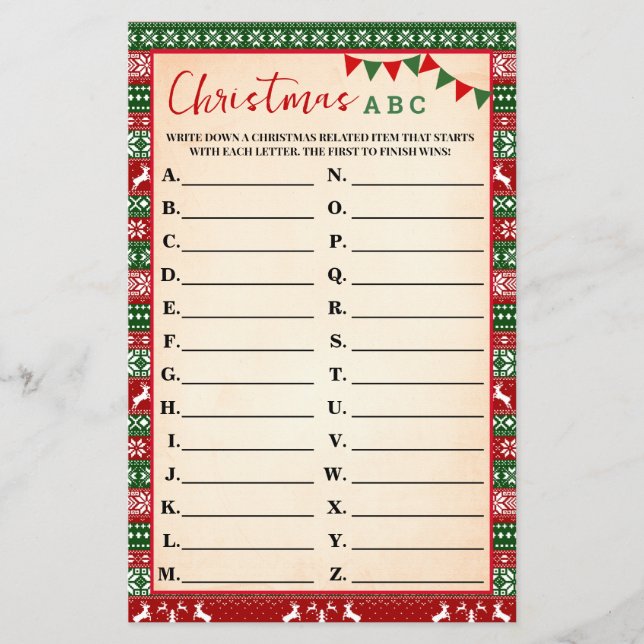 Flyer Christmas ABC Game Ugly Sweater Card (Frente)