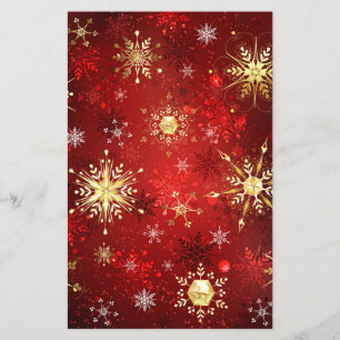 Flyer Christmas Golden Snowflakes on Red Background