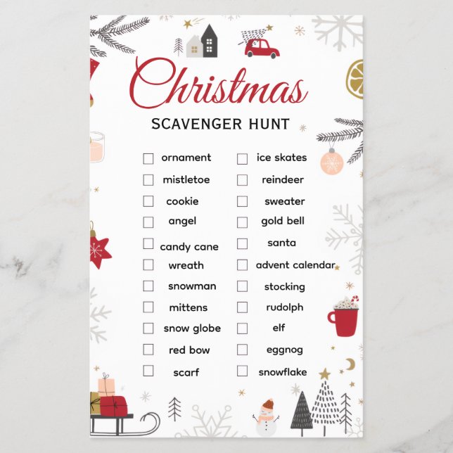 Flyer Christmas Scavenger Hunt Checklist Art (Frente)