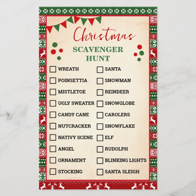 Flyer Christmas Scavenger Hunt Game Ugly Sweater Card (Frente)