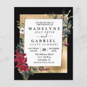 Flyer Christmas Winter Elegant Poinsettia Gold Wedding