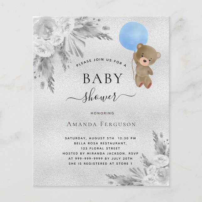 Flyer Chuva de bebê capim pampas urso de pelúcia pratead (Frente)