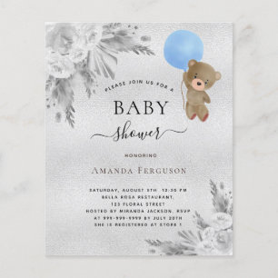 Flyer Chuva de bebê capim pampas urso de pelúcia pratead