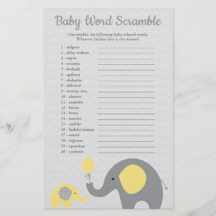 Flyer Chuva de Bebê do Elefante Amarelo e Cinza - Jogo d