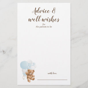 Flyer Chuva de Desejos Urso de Pelúcia Azul Baby Shower 