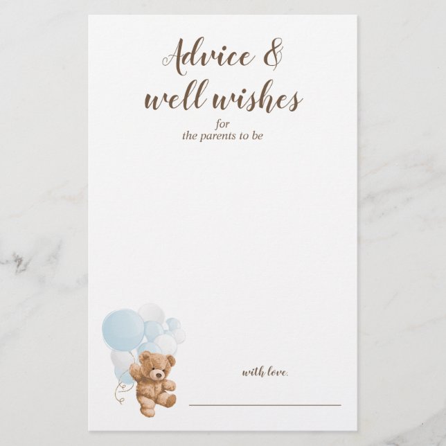 Flyer Chuva de Desejos Urso de Pelúcia Azul Baby Shower  (Frente)