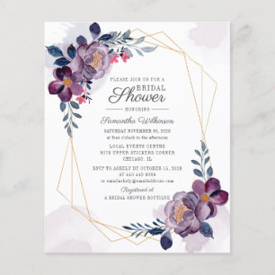 Flyer Chuva de Noiva com Floral Roxo em Aquarela dentro
