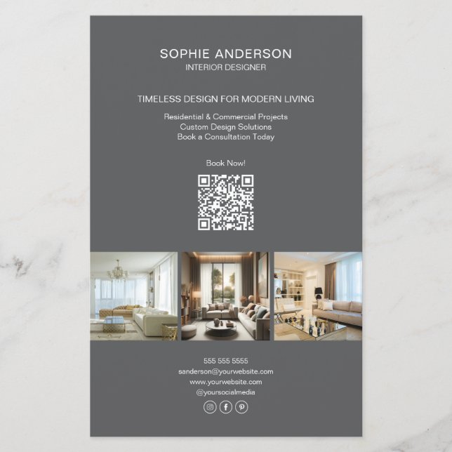 Flyer Cinza de QR personalizado moderno profissional (Frente)