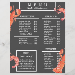 Flyer Cinza do Restaurante do Caranguejo do Mar de Water