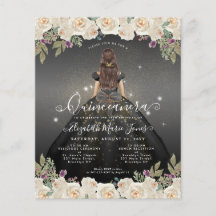 Cinza Negra Floral Barata Princesa Quinceanera Dou