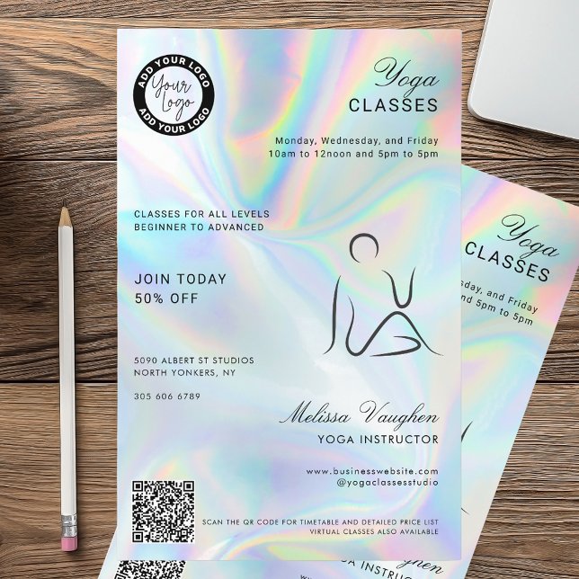 Flyer Classes de Estúdio de Instrutor Yoga Holográfico M (Yoga Classes Holographic Flyer)