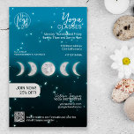 Flyer Classes de estúdio de instrutores Yoga, estrela da<br><div class="desc">Marinho moderno,  azul-aquarela,  com luas de cheio e estrelas da crista,  formas geométricas e ioga posiciona a silhueta de professores de estúdio Yoga,  folheto de professor de estúdio para promoção e lista de preços. Adicione seu,  logotipo,  mídia social,  endereço e cronograma.</div>