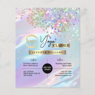 Flyer Classes de Instrutor Yoga Logotipo Holográfico Opa