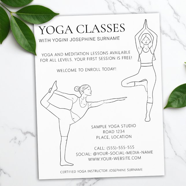 Flyer Classes de ioga Simples Arte de Linha Preta Mínima (Criador carregado)