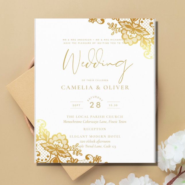 Flyer Clássico Elegante de Casamento Branco Dourado de L (Criador carregado)