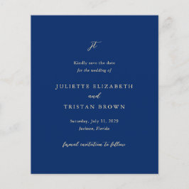 Flyer Clássico Save the Date de casamento em azul-marinh