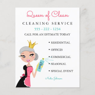 Flyer Cleaning Maid Service Gray Character Crown Fly