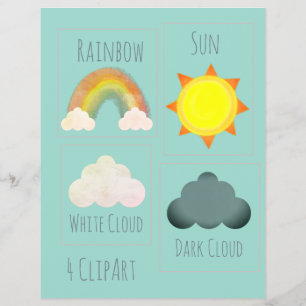 Flyer Clima Sol Nuvem Arco-íris Projeto Escolar ClipArt