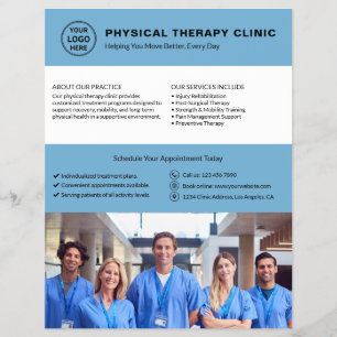 Flyer Clínica de Fisioterapia Logotipo Azul Foto QR