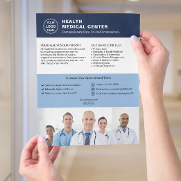 Flyer Clínica de Saúde Médico Logotipo Personalizado Azu