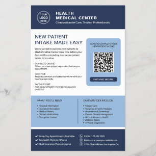 Flyer Clínica de Saúde QR de Admissão de Novos Pacientes