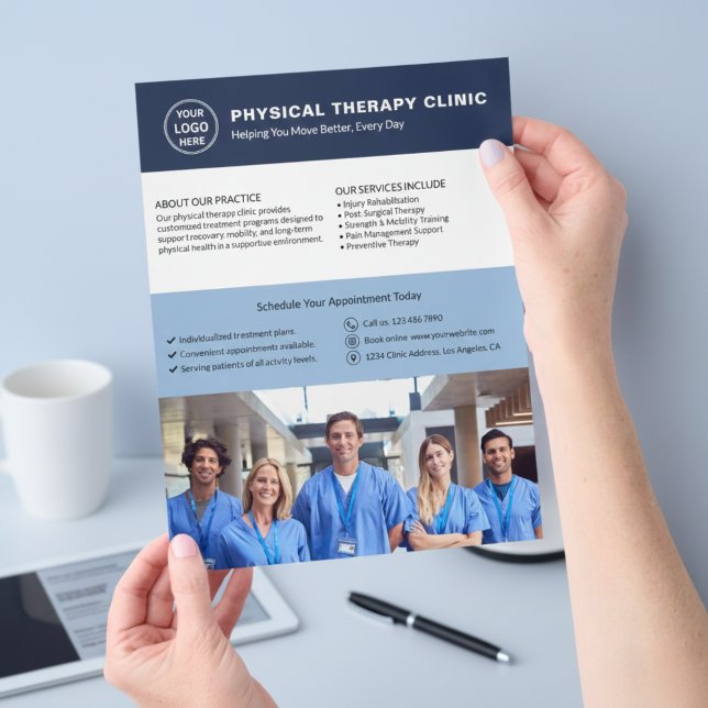Flyer Clínica de Terapia Física Logotipo Personalizado F (Physical Therapy Clinic Custom Logo Photo QR Flyer)