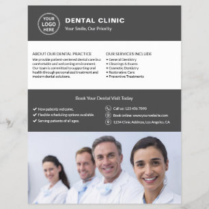Flyer Clínica Dentária Logotipo Personalizado Foto QR Ci