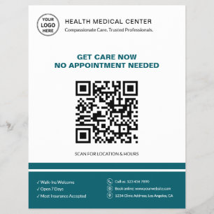 Flyer Clínica Médica QR Atendimento de Urgência Sem Agen