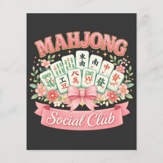 Flyer Clube Social de Mahjong Laço Floral Rosa