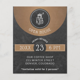 Flyer Cobre e preto da casa aberta do logotipo da casa