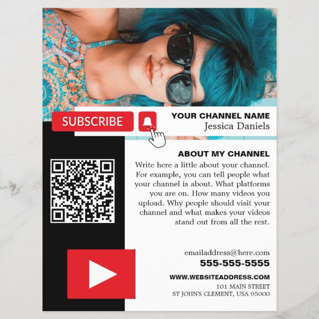 Flyer Código de Foto e QR Personalizado, Youtube - Vlogg (Frente)