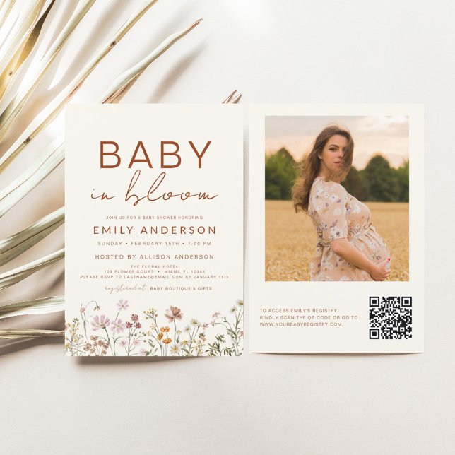 Flyer Código QR Bebê de Flor Selvagem em Chá de fraldas  (Criador carregado)