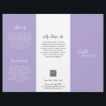 Flyer Código QR Contemporâneo de Lavanda Roxo Simples Mo<br><div class="desc">Folheto roxo/lavanda moderno e profissional com três folhetos apresentando um design simples e mínimo com seu nome em um roteiro elegante e fonte sans serif contemporânea. O modelo inclui várias seções divididas para seus serviços em um layout minimalista. A parte traseira tem as suas informações de contato e o código...</div>