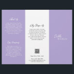 Flyer Código QR Contemporâneo de Lavanda Roxo Simples Mo<br><div class="desc">Folheto roxo/lavanda moderno e profissional com três folhetos apresentando um design simples e mínimo com seu nome em um roteiro elegante e fonte sans serif contemporânea. O modelo inclui várias seções divididas para seus serviços em um layout minimalista. A parte traseira tem as suas informações de contato e o código...</div>