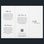 Flyer Código QR Contemporâneo Simples Preto Branco Moder<br><div class="desc">Folheto preto e branco moderno e profissional com três folhetos apresentando um design simples e mínimo com seu nome em um roteiro elegante e fonte sans serif contemporânea. O modelo inclui várias seções divididas para seus serviços em um layout minimalista. A parte traseira tem as suas informações de contato e...</div>