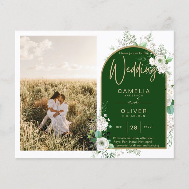 Flyer Código QR de Casamento Verde de Rosas Brancas Tota (Frente)